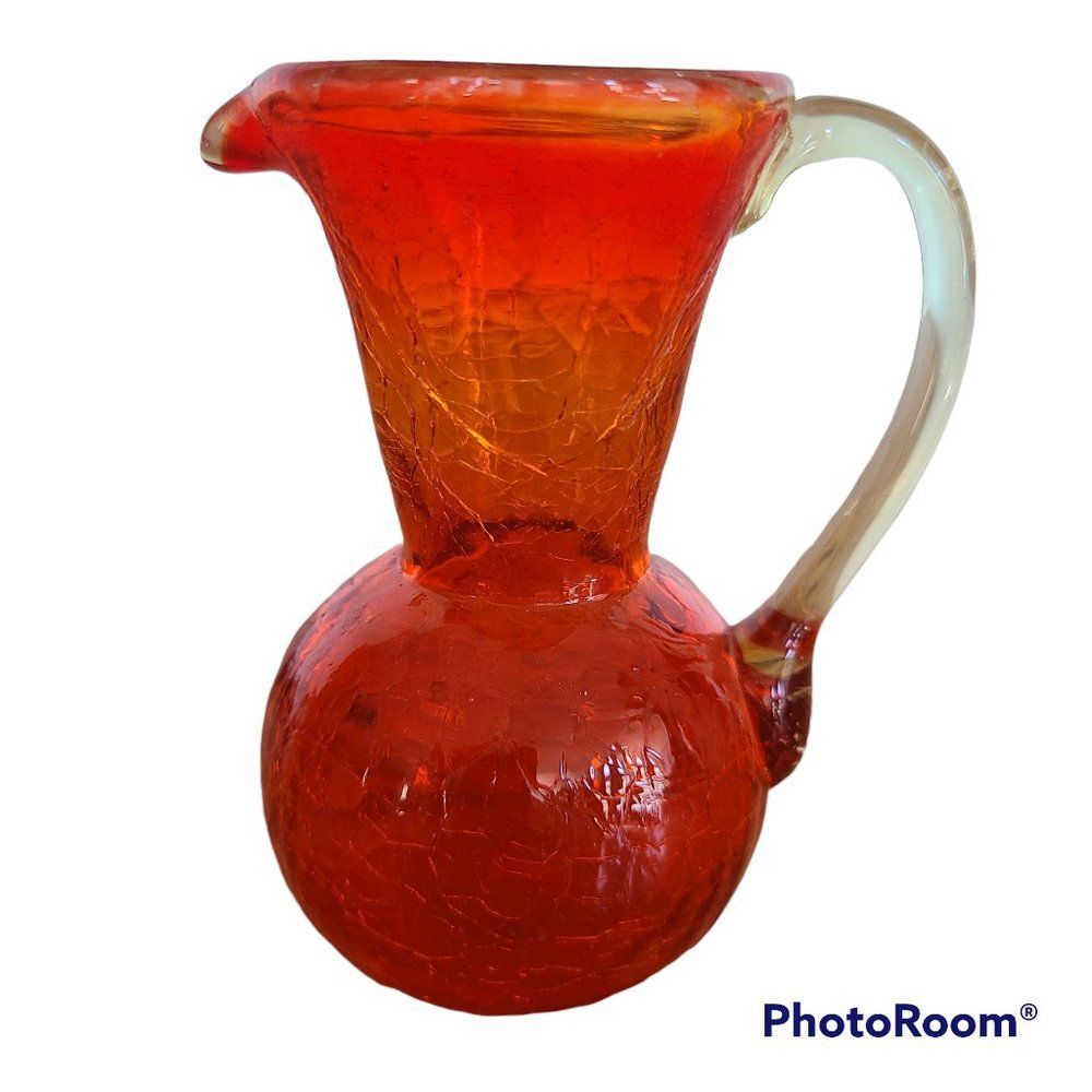 Mini Crackle Glass Pitcher Boho Shabby Chic Window Tabletop Dresser Mini Vase